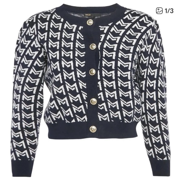 Navy and White Patterned Button-Up Dress - Picture 2 of 3